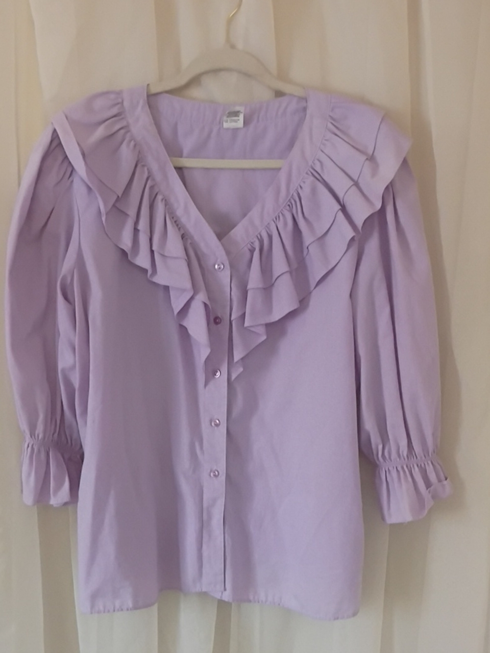 Lavender Ruffle V-Neck Button Front Blouse